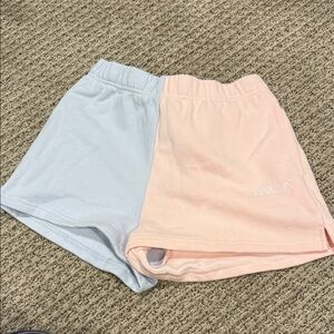 RVCA Pastel Split-Panel Sweat Shorts — Powder Blue & Soft Pink